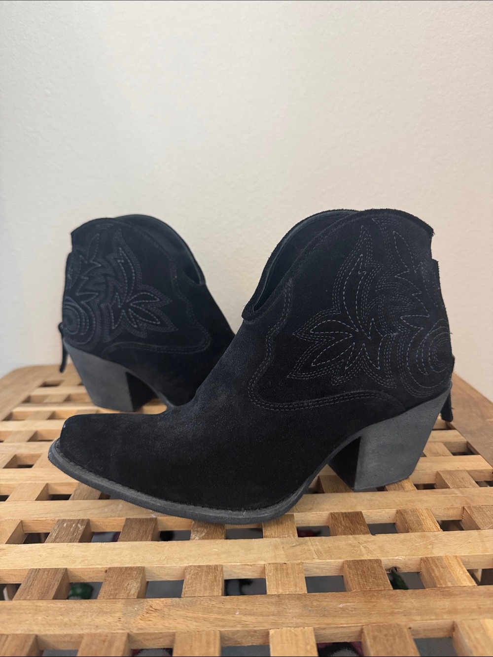 Ariat Black Suede Western Ankle Boots Leather